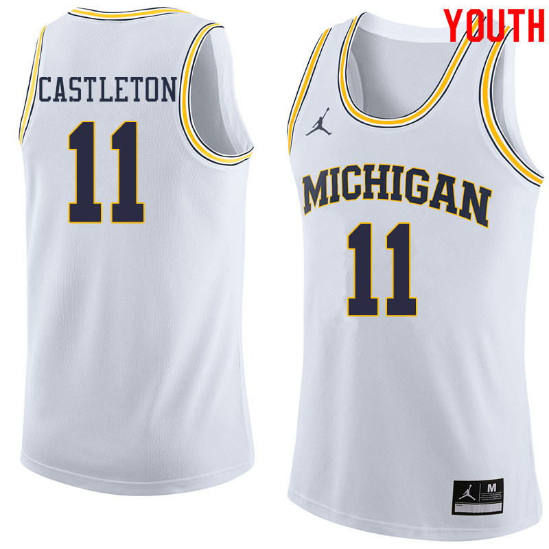 Jordan Brand Youth #11 Colin Castleton Michigan Wolverines College Basketball Jerseys Sale-White